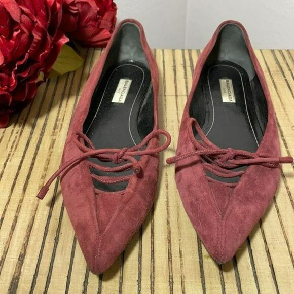 Balenciaga Burgundy Suede Flats Pointed Toe 38.5 - Picture 2 of 11